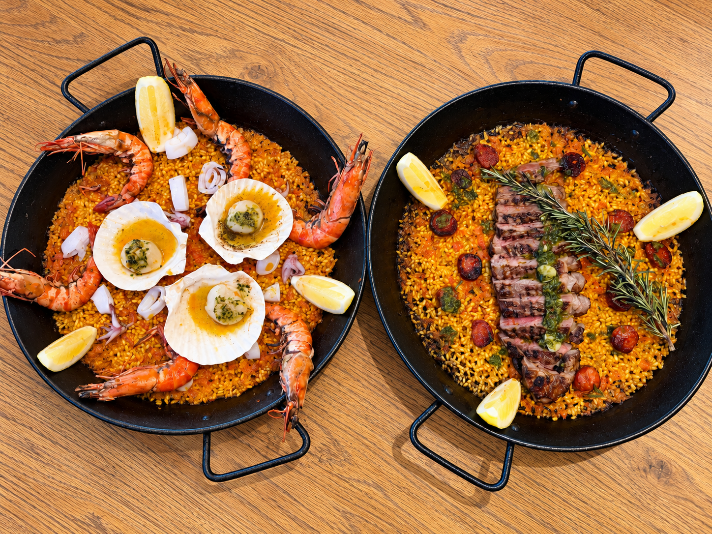 Two Rustic Paella Pans Feast
